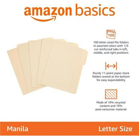 1/3-Cut Tab Assorted Positions File Folders Letter Size Manila Pack of 100 - Picture 2 of 7